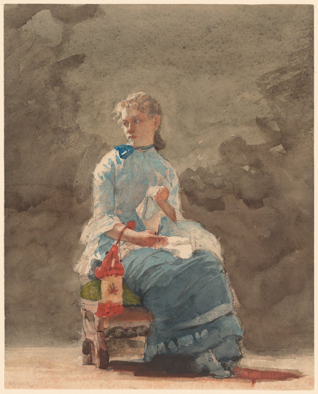 Young Woman Sewing by Winslow Homer