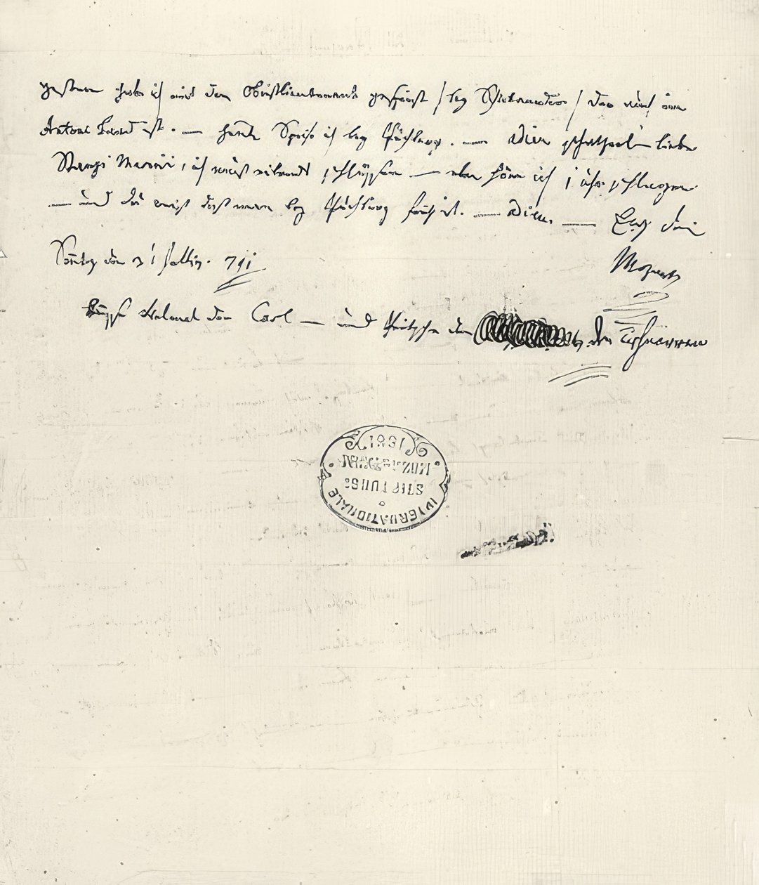 Wolfgang Amadeus Mozart (1756-1791) Austrian Composer. Autograph Letter to His Wife Constanze. July 31, 1791 by Wolfgang Amadeus Mozart