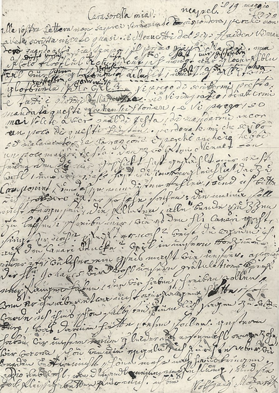 Wolfgang Amadeus Mozart (1756-1791) Austrian Composer. Autograph Letter to his Sister Nannerl. Naples, March 19, 1770 by Wolfgang Amadeus Mozart