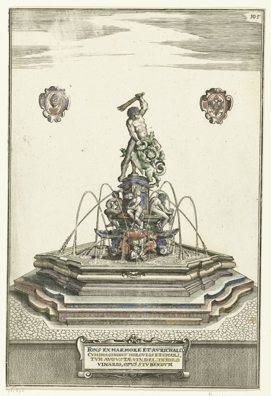 Hexagonal Basin on a Raised Platform with Steps (Architectura Curiosa Nova) by Wolfgang Kilian