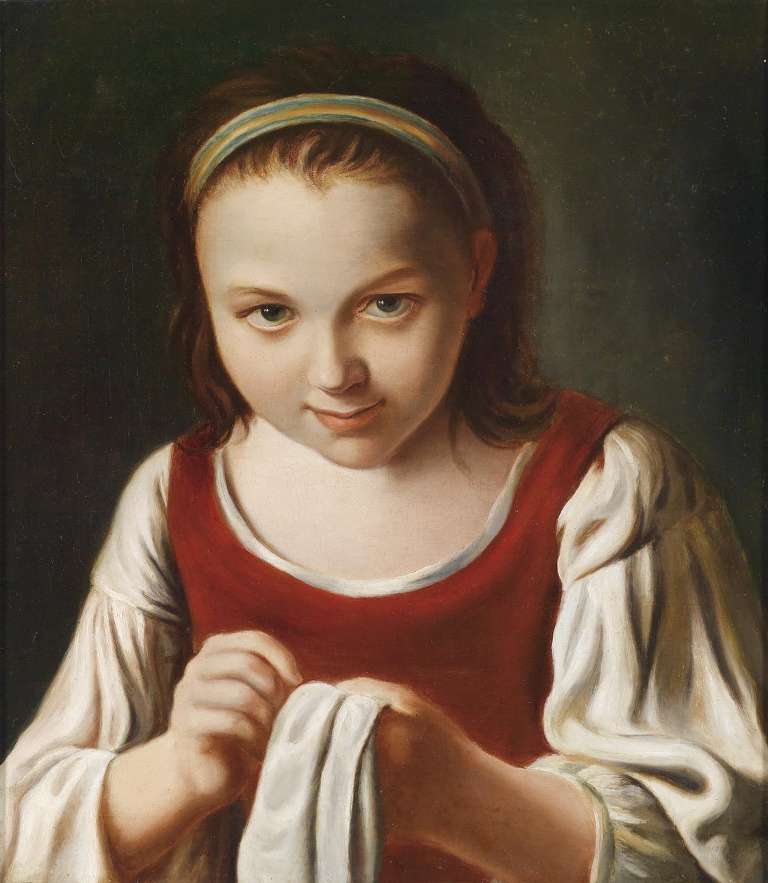 A Girl Sewing by Pietro Antonio Rotari