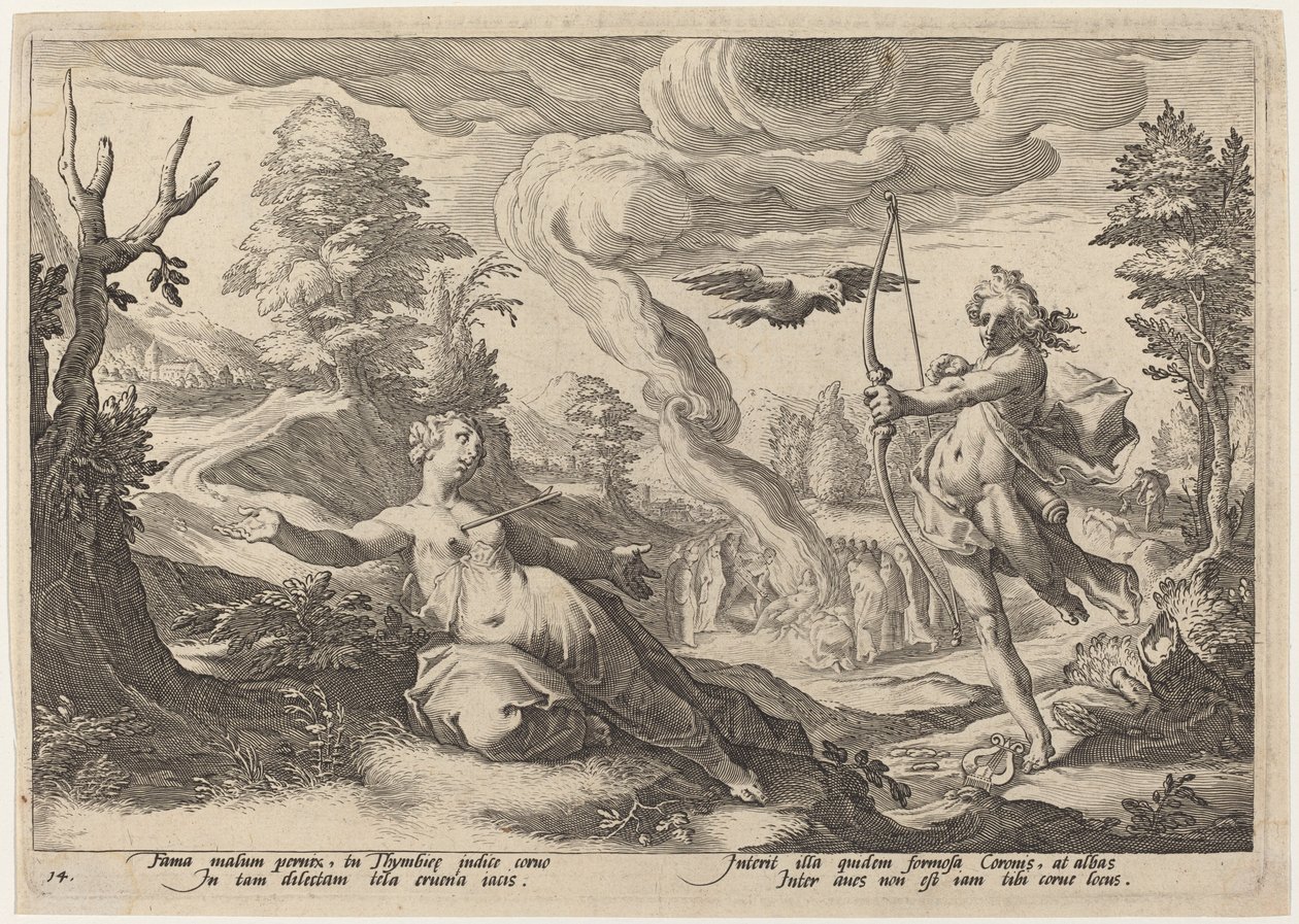 Apollo Killing Coronis by Workshop of Hendrick Goltzius, after Hendrick Goltzius