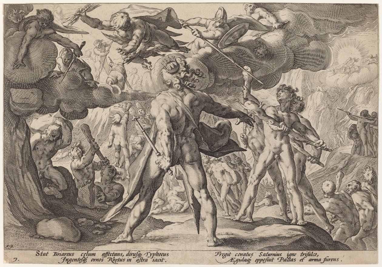 The Giants Climbing the Heavens by Workshop of Hendrick Goltzius, after Hendrick Goltzius
