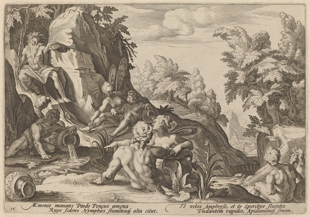 The River God Peneus Surrounded by Other Divinities by Workshop of Hendrick Goltzius, after Hendrick Goltzius