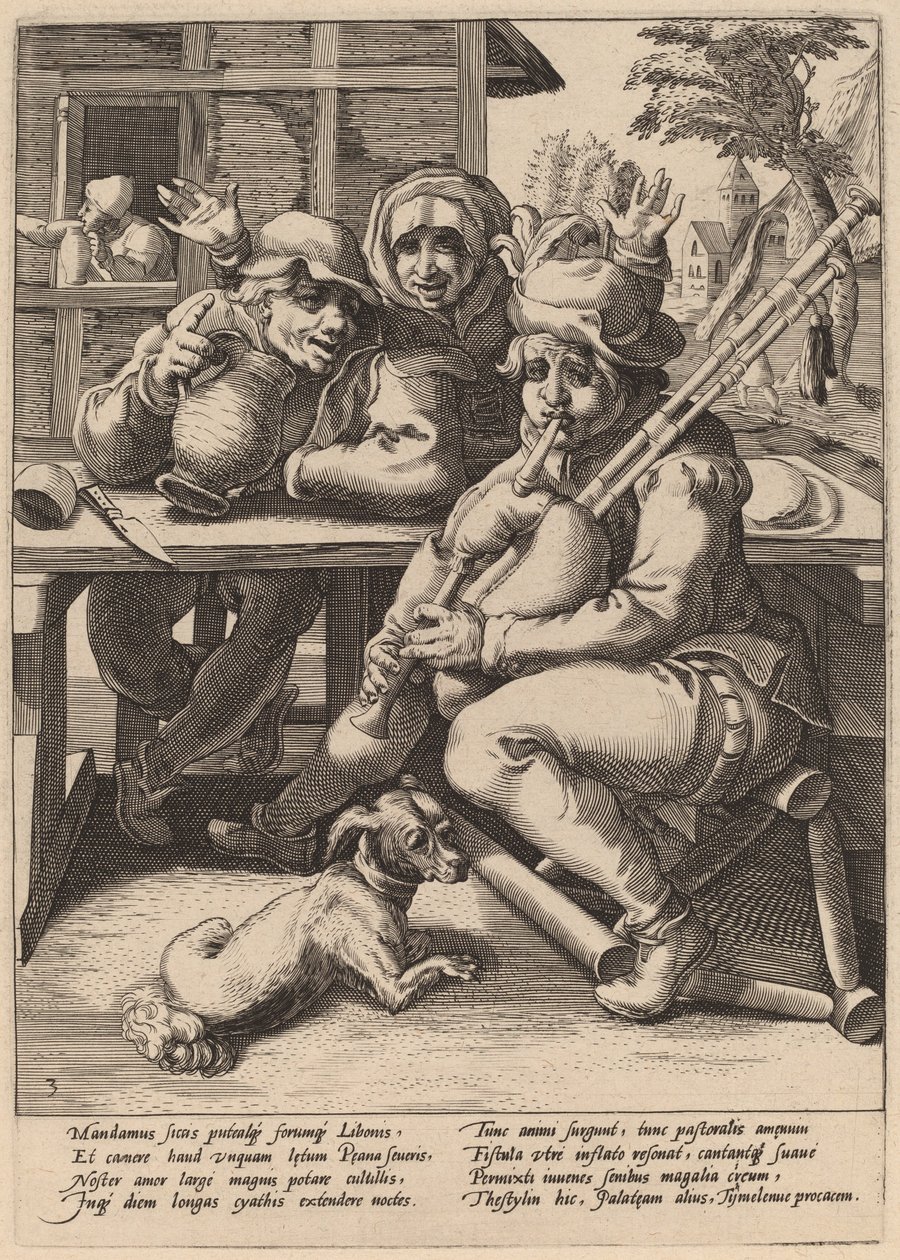 The Bagpipe Must Be Filled by Workshop of Hendrick Goltzius, after Karel van Mander I