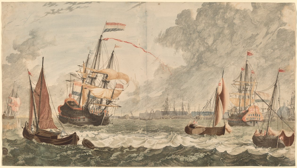 The River IJ at Amsterdam by Workshop of Johann Teyler after Jan van Call