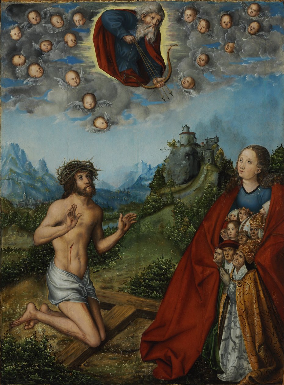 Double Intercession: Christ and the Virgin Interceding for Humanity before God the Father by workshop of Lucas Cranach the Elder