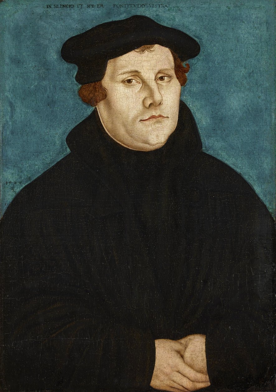 Martin Luther, bust-length, facing right by workshop of Lucas Cranach the Elder