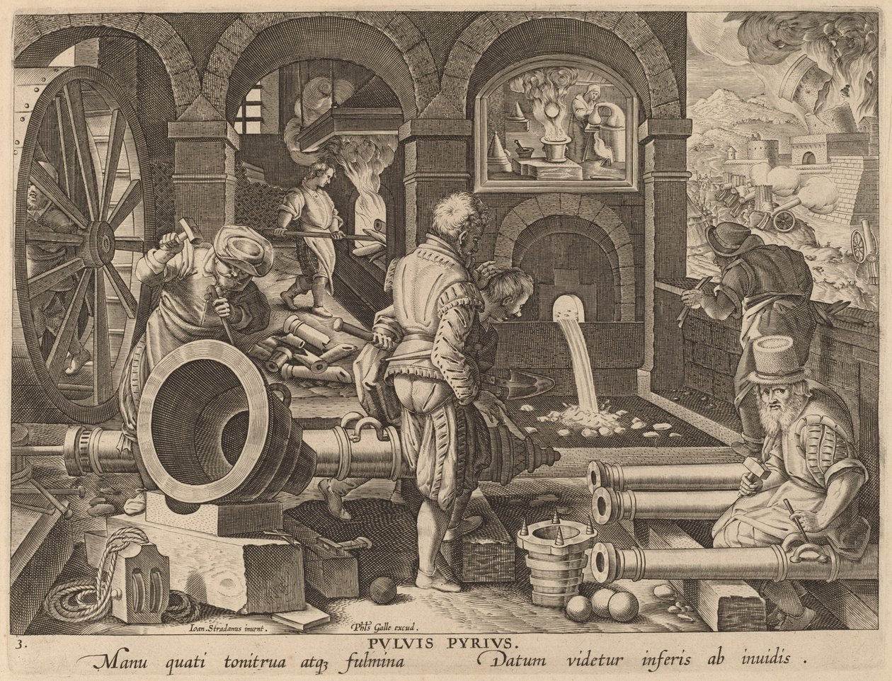 Pulvis Pyrius (Gunpowder) by Workshop of Philip Galle after Jan van der Straet