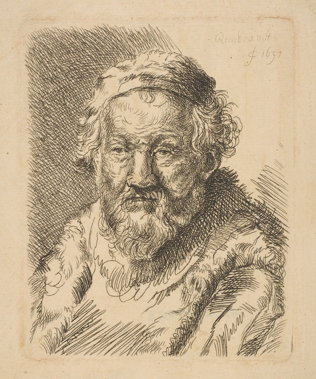 Bust of an Old Man in a Coat and Fur Collar by Workshop of Rembrandt