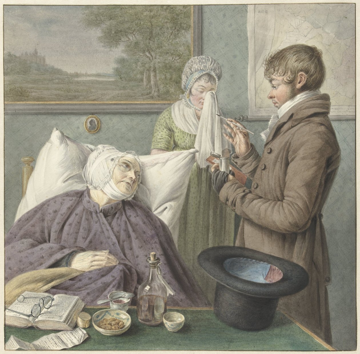 Doctor Visiting a Sick Old Woman in Bed by Wybrand Hendriks (attributed to)
