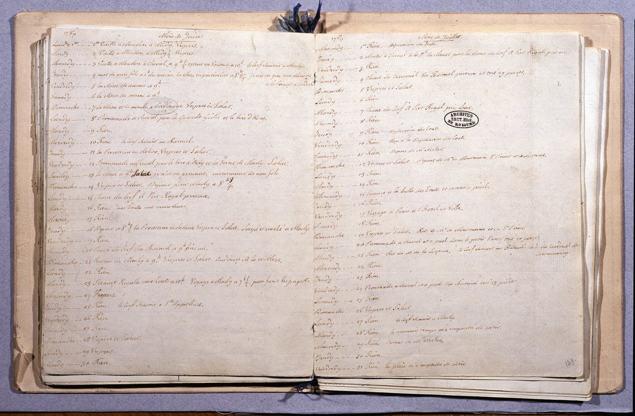Journal of Louis XVI. Month of June and July 1789. Notebook 17X21 cm. Archives Nationales. Paris by XVI Louis