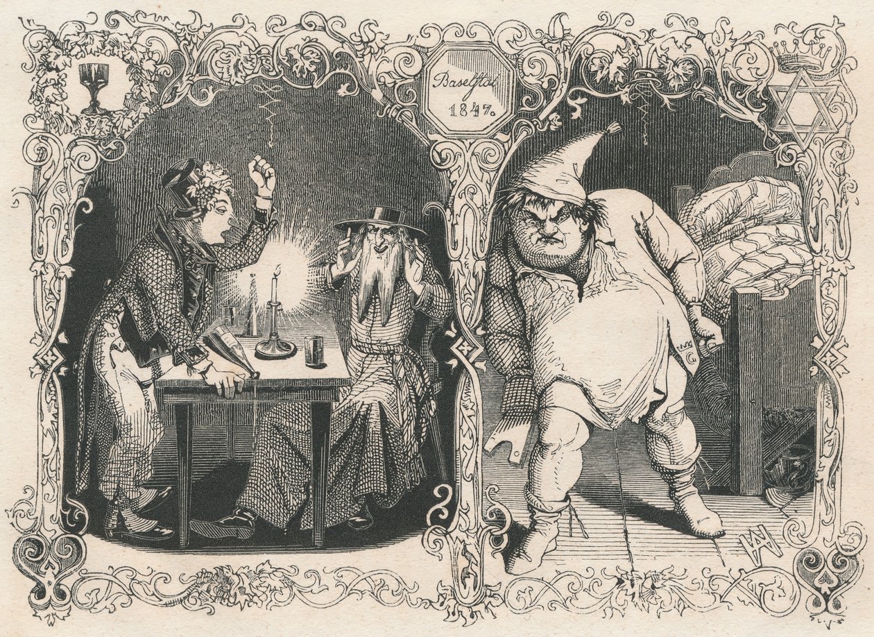 Gambrinus Eavesdropping on Bacchus and Noah by Xylographie