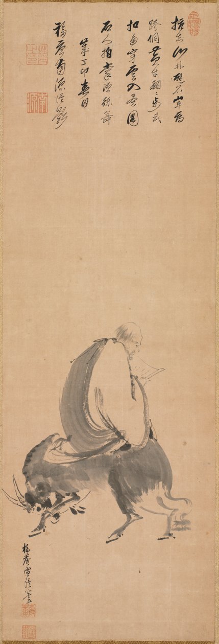 Man Riding Backwards on a Water Buffalo by Yamaguchi Sekkei