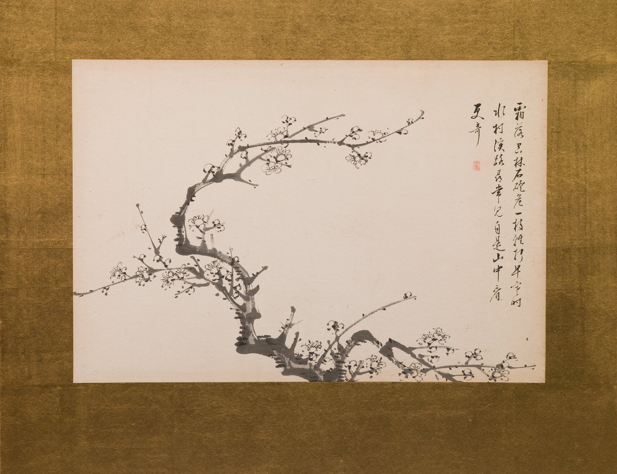Prunus Blossoms, folding screen, panel 3 of 4, Edo period 1844 by Yamamoto Baiitsu