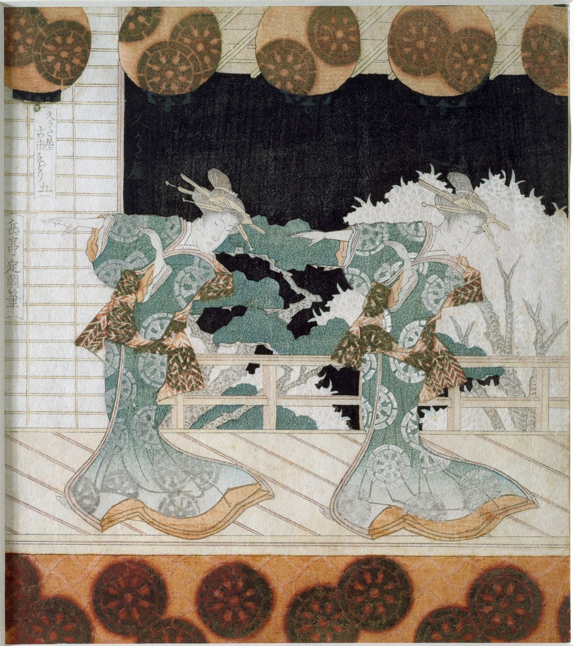 Dancers in Traditional Costume on a Scene by Yashima Gakutei