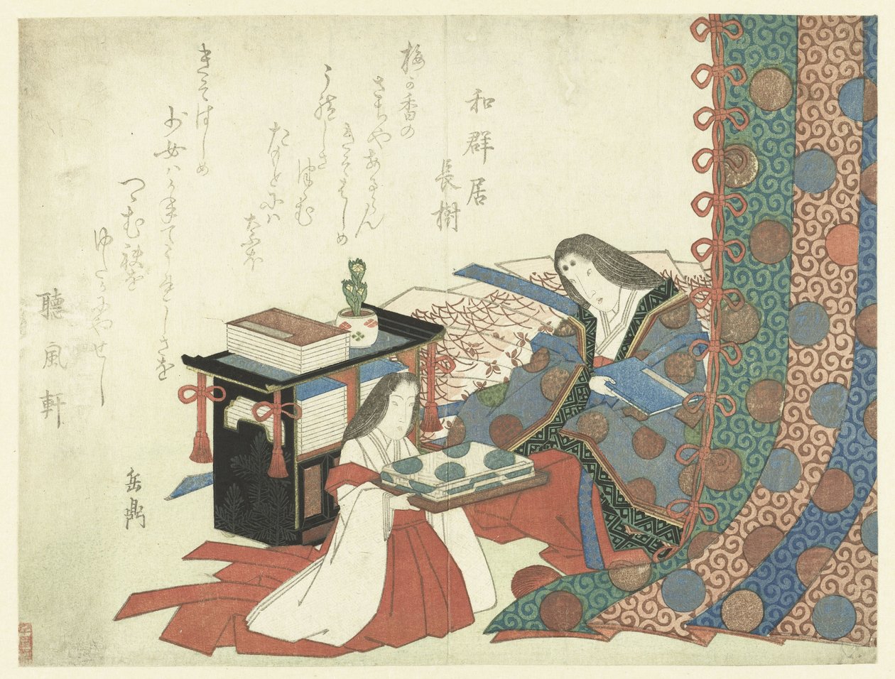 Page-Girl Offering Clothes to a Lady by Yashima Gakutei