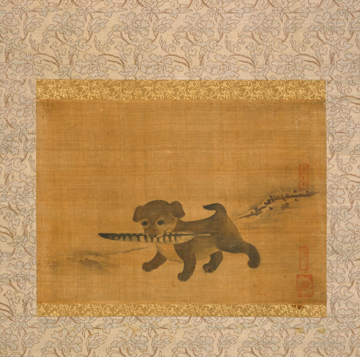 Puppy Playing with a Pheasant Feather by Yi Am