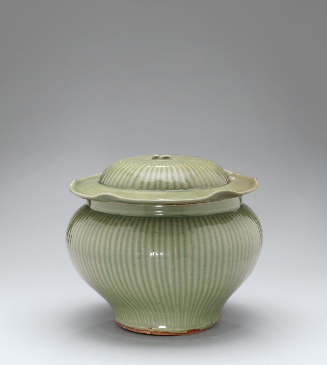 Longquan Celadon Ribbed Jar & Cover by Yuan Dynasty Chinese School