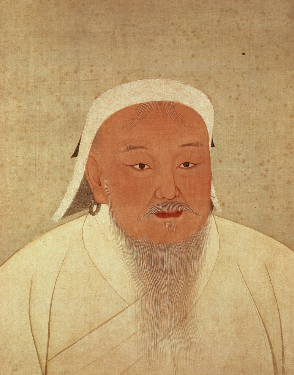 Portrait of Genghis Khan, Mongol Khan, founder of the Imperial Dynasty, the Yuan, making China the centre of the great Mongol Empire (1260-1368) by Yuan Dynasty Chinese School