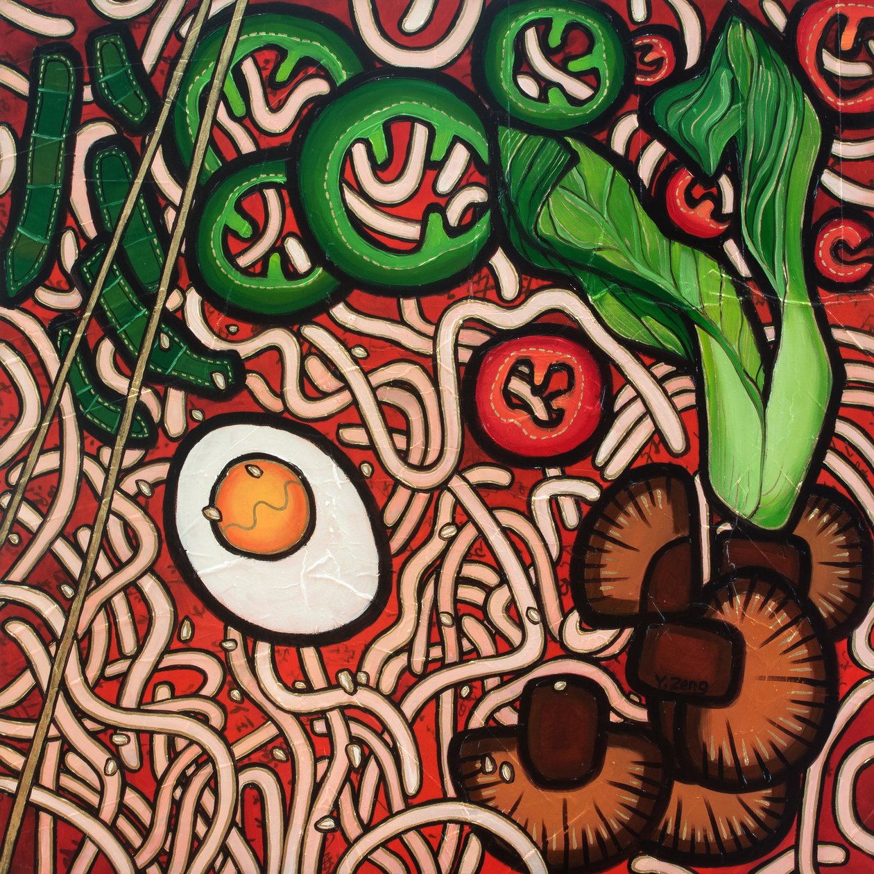 Ramen noodle vegetable, 2023 by Yue Zeng