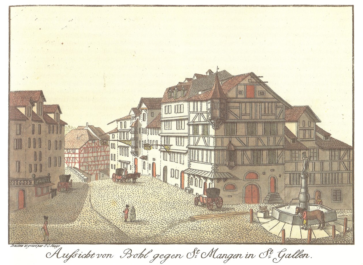 View from Bohl towards St. Mangen in St. Gallen by Zeichner und Kupferstecher