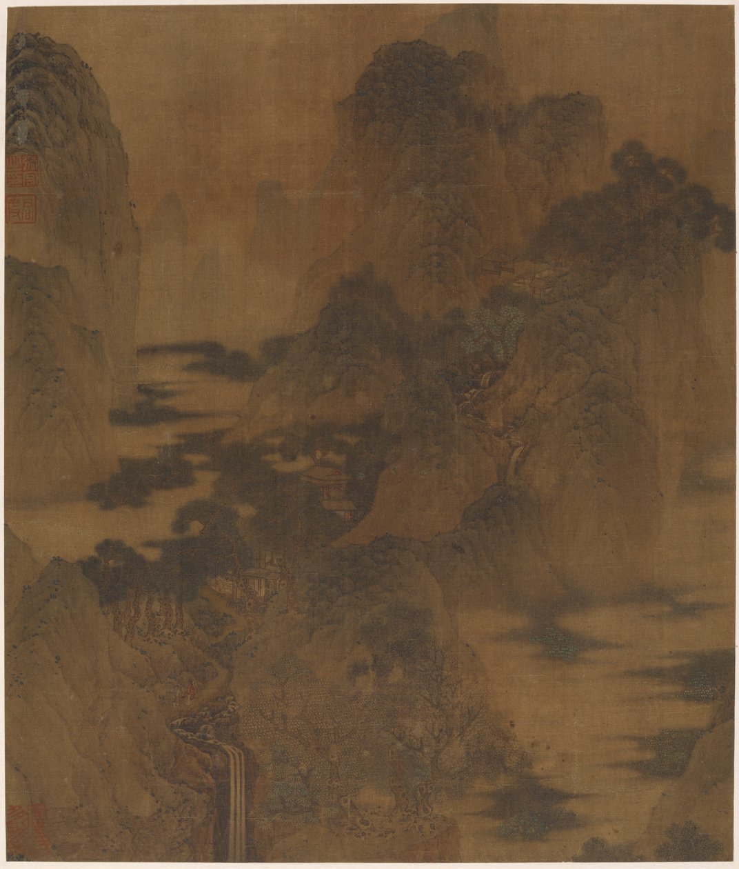 Landscape: Mountain Gorge, Mist, a Brook, and Buildings by Zhang Hong