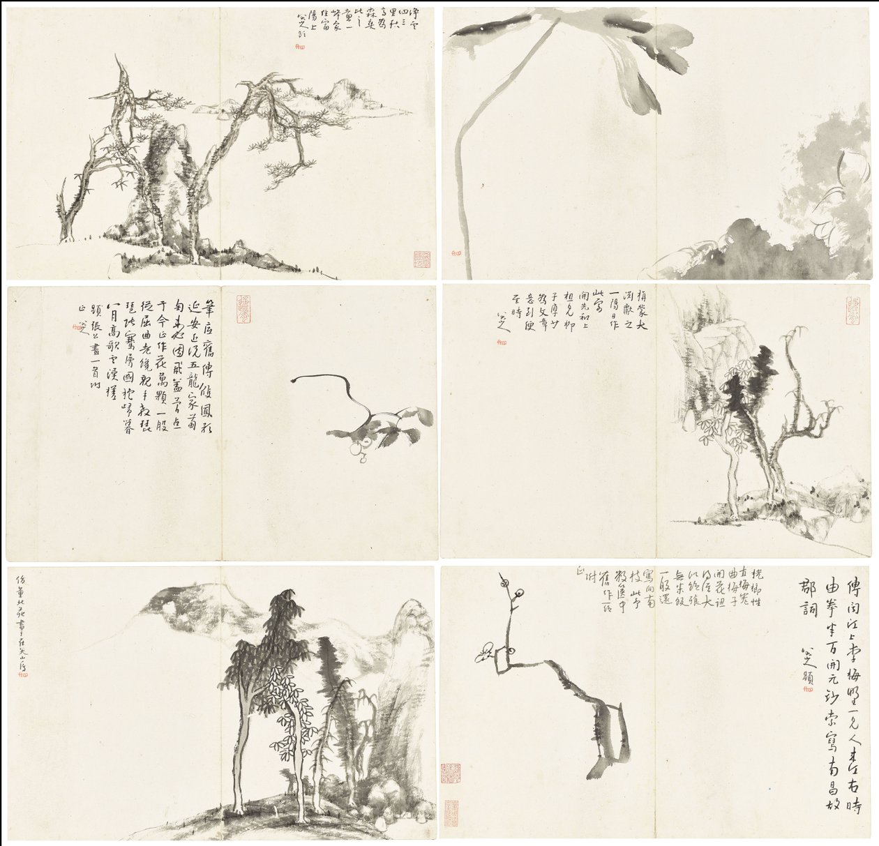 Landscapes and Flowers, Album of Six Leaves by Zhu da Bada Shanren