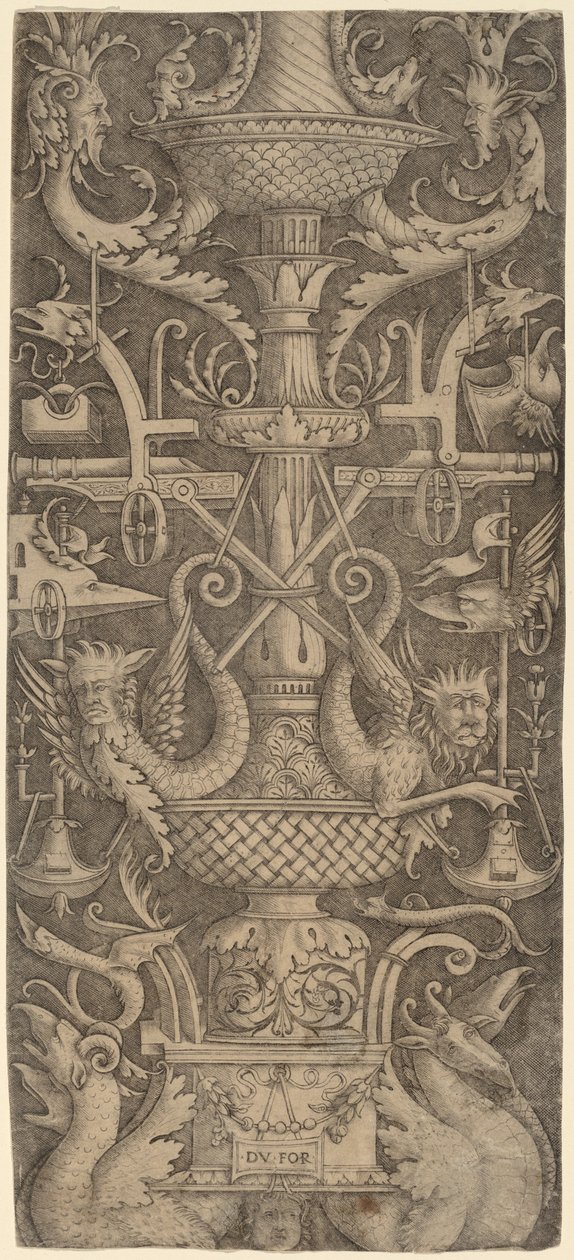 Ornament Panel with Dragons, Masks, and Instruments of War, c. 1505 by Zoan Andrea