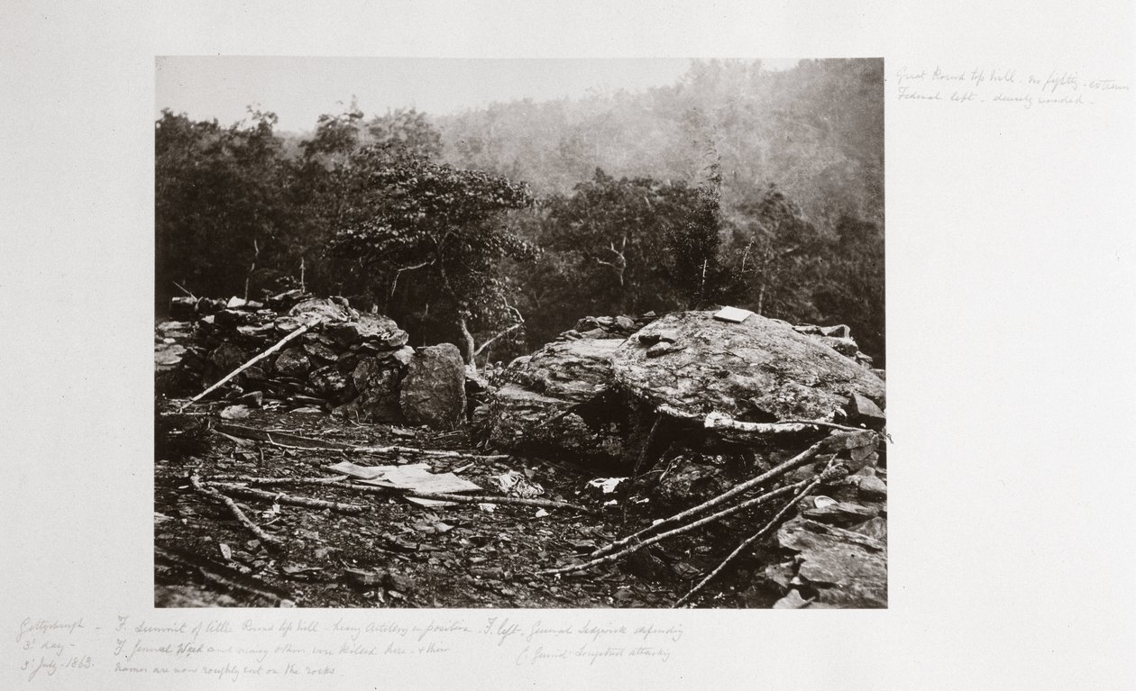 Breastworks on Little Round Top Hill, Gettysburg, Pennsylvania, July 1863 by Ferdinand Georg Waldmuller