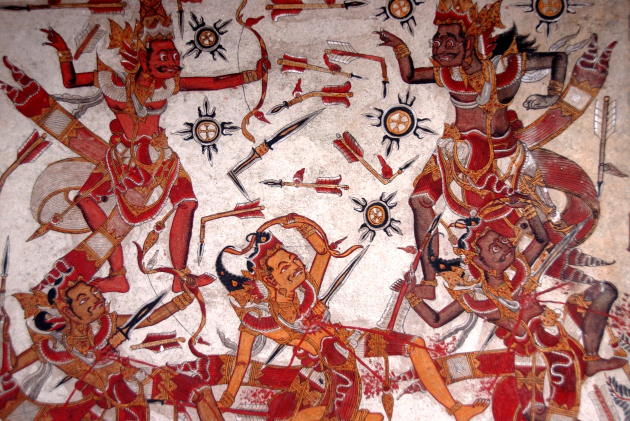 Ceiling Painting in the Royal Palace; Battle of the Gods; Kerta Gosa; Taman Gili Palace; Klungkung; Semarapura; Bali; Indonesia; Southeast Asia; Asia by Frederick (attr. to) Barnard