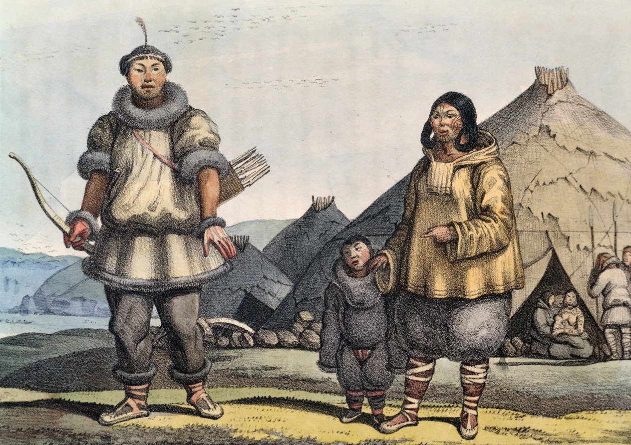Chukchi family in front of hut, Bering Strait, Russia, by Louis Choris by Georg Carl Heinrich Dollmann