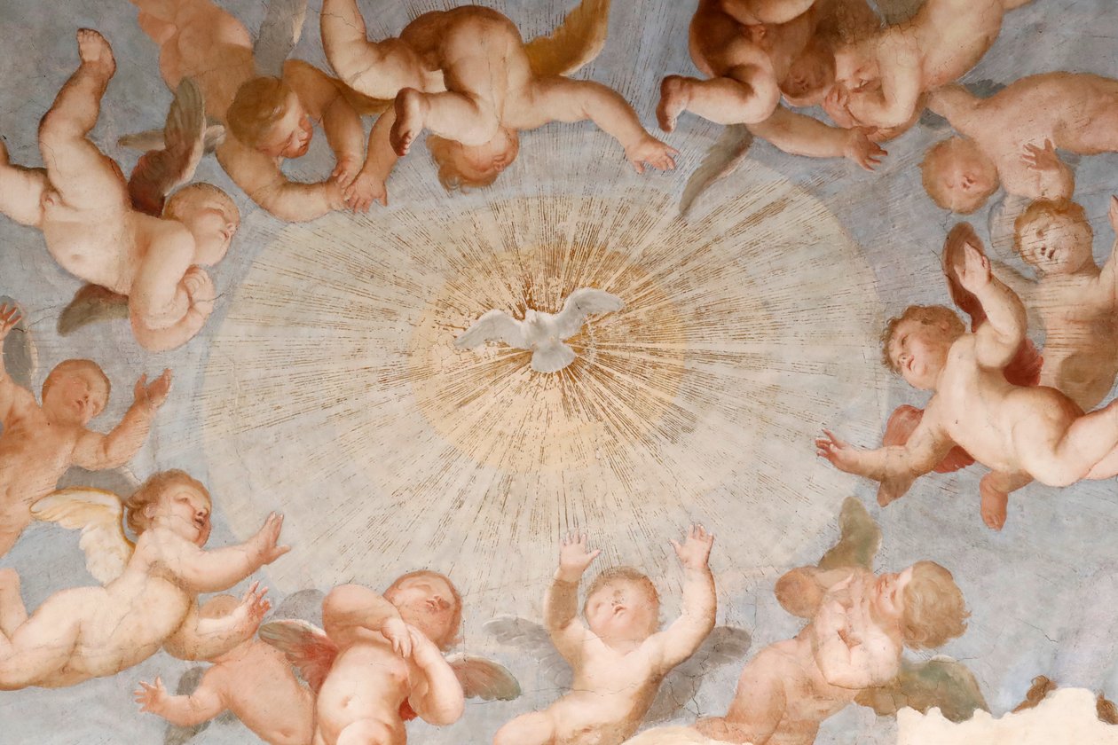 Dove of holy spirit. Fresco. The Basilica della Santissima Annunziata del Vastato. Genoa. Italy. by . .