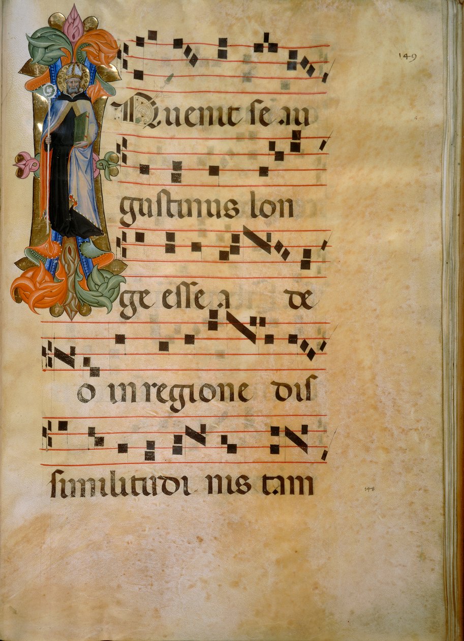 Illuminated Initial with the Figure of Saint Augustine (Corale 19, c. 149), Work by Silvestro dei Gherarducci for Choir Book 19 of Santa Maria degli Angeli Conserved in the Biblioteca Medice-Laurenziana in Florence by Henry Charles Fehr