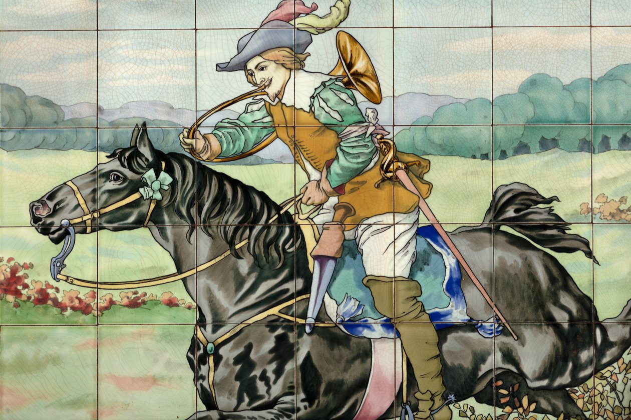 Tile Panel, Hunting Scene with Galloping Rider with Hunting Horn by . .