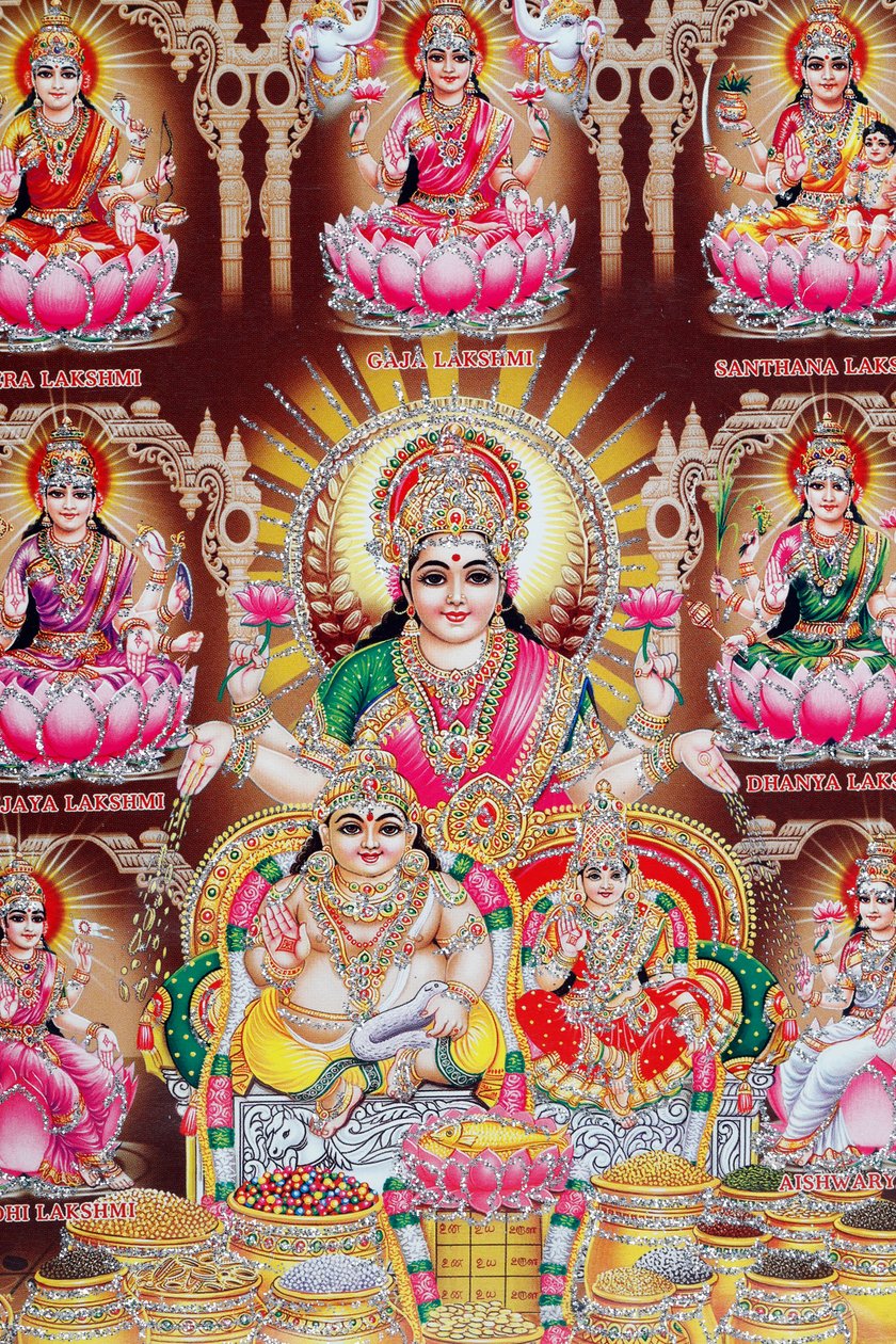 Lakshmi, the wife of Vishnu, is goddess of prosperity, good fortune, and beauty by . .