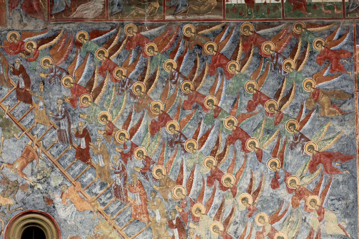Monastery (manastirea Sucevita). The church. Exterior. North wall. Mural paintings by . .