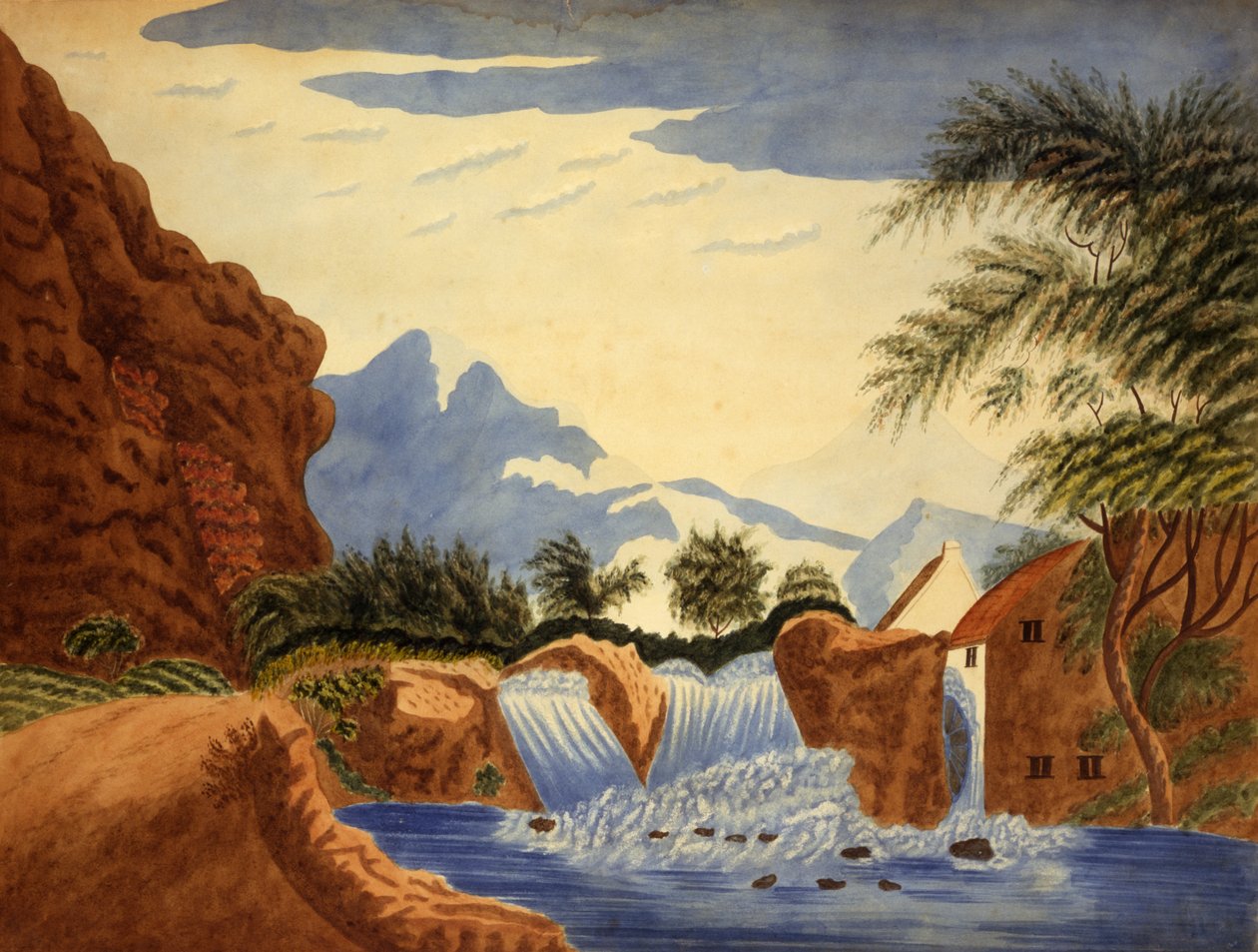 Mountain Scene and Waterwheel, c.1820-70 by . .