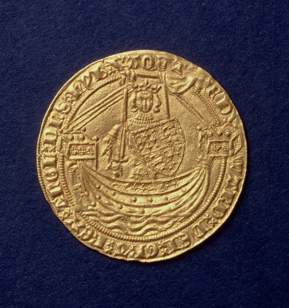 Noble of Edward III (1312-77) obverse showing the king on a ship, Calais mint, intro. 1344 by Hippolyte Lalaise Devéria