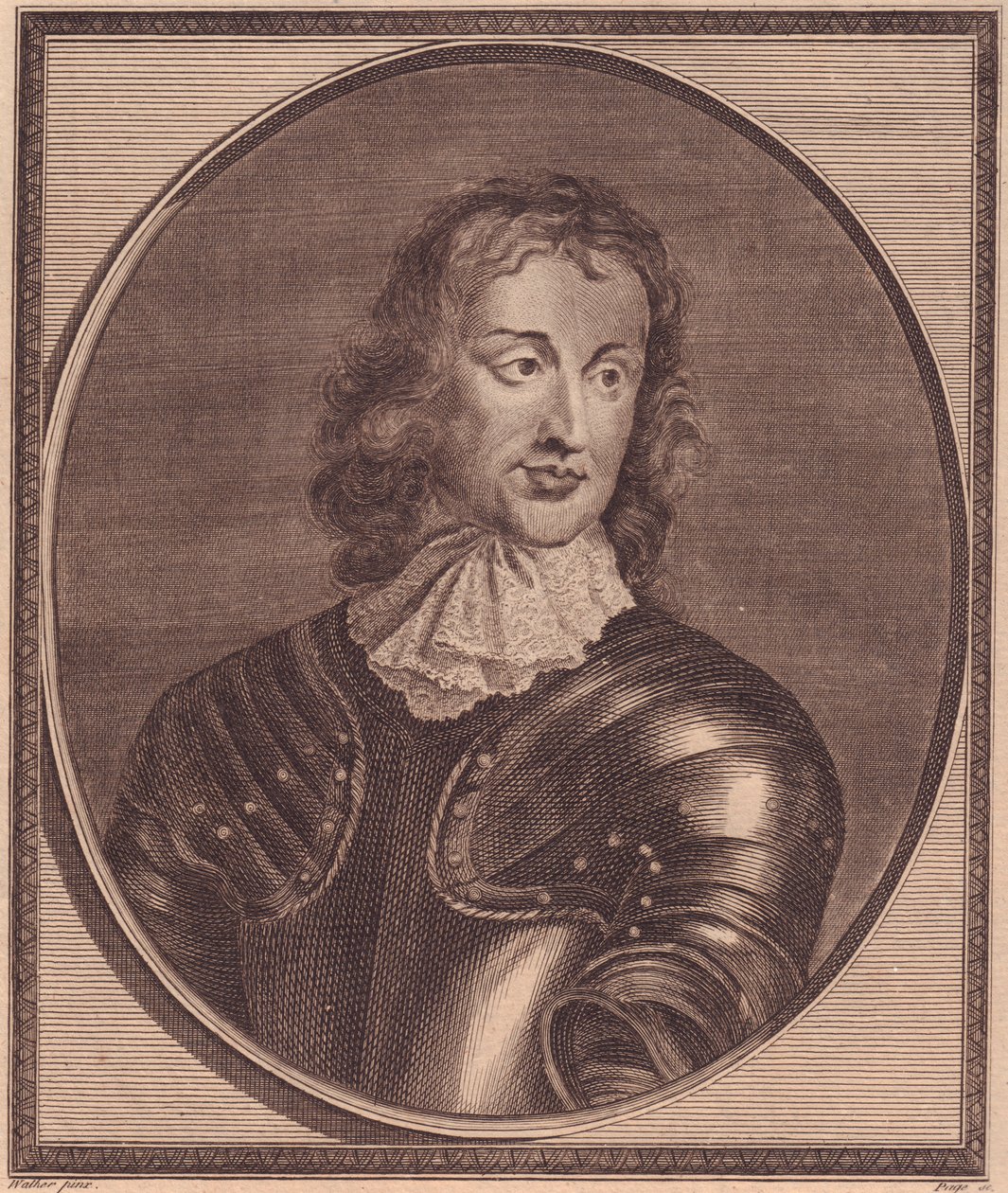 Portrait of British General and politician John Lambert, copper engraving by John Goldar from painting by Robert Walker by William Walcutt