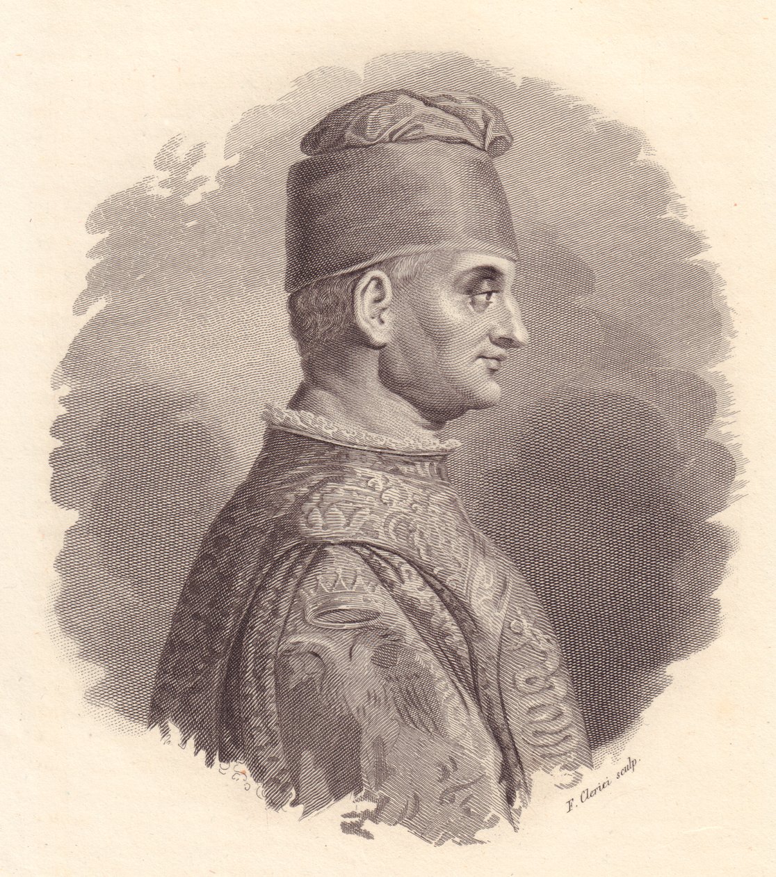 Portrait of Duke of Milan, Filippo Maria Visconti (1392-1447), copper engraving by F Clerici from portrait published by Antonio Campo by William Walcutt