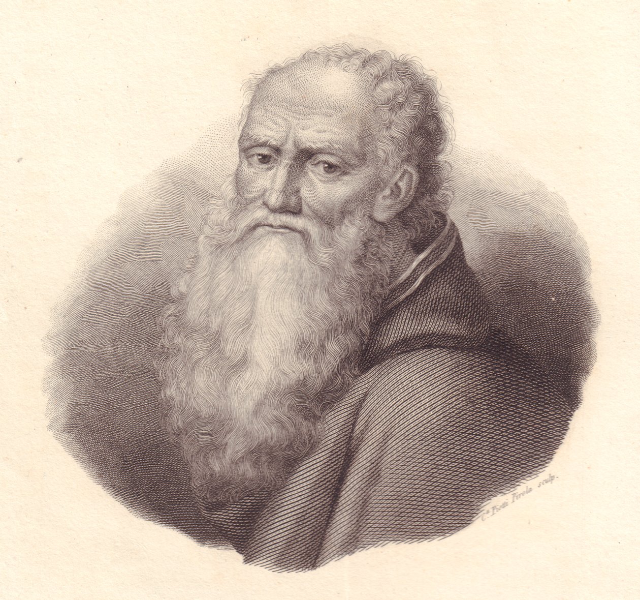 Portrait of Italian painter Bernardino Luini (circa 1481-1532), copper engraving by Caterina Piotti-Pirola from self-portrait of Luini by William Walcutt