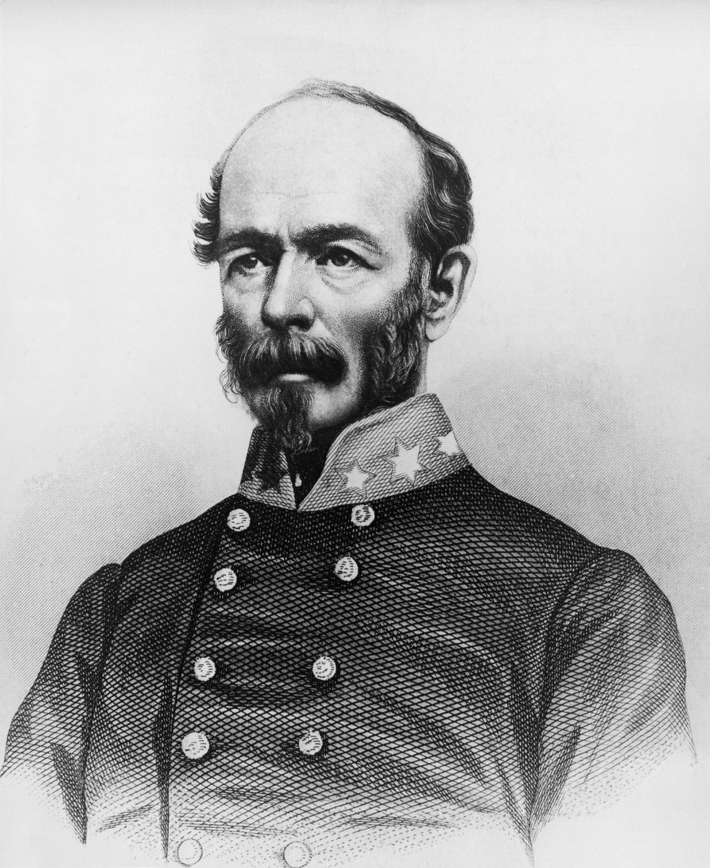 Portrait of Joseph Eggleston Johnston (1807-1891), American Army officer during Mexican-American War, Seminole Wars, and American Civil War, engraving by William Walcutt