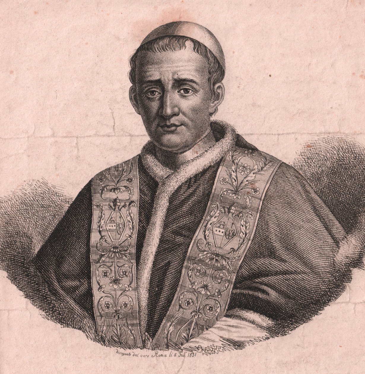 Portrait of Pope Gregory XVI (1765-1846), etching and burin, from live drawing, Rome, February 5 by William Walcutt