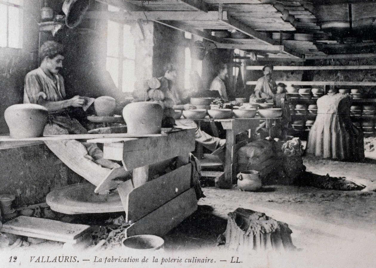 Postcard with pottery making for Vallauris tableware, ca 1900, France by William Walcutt