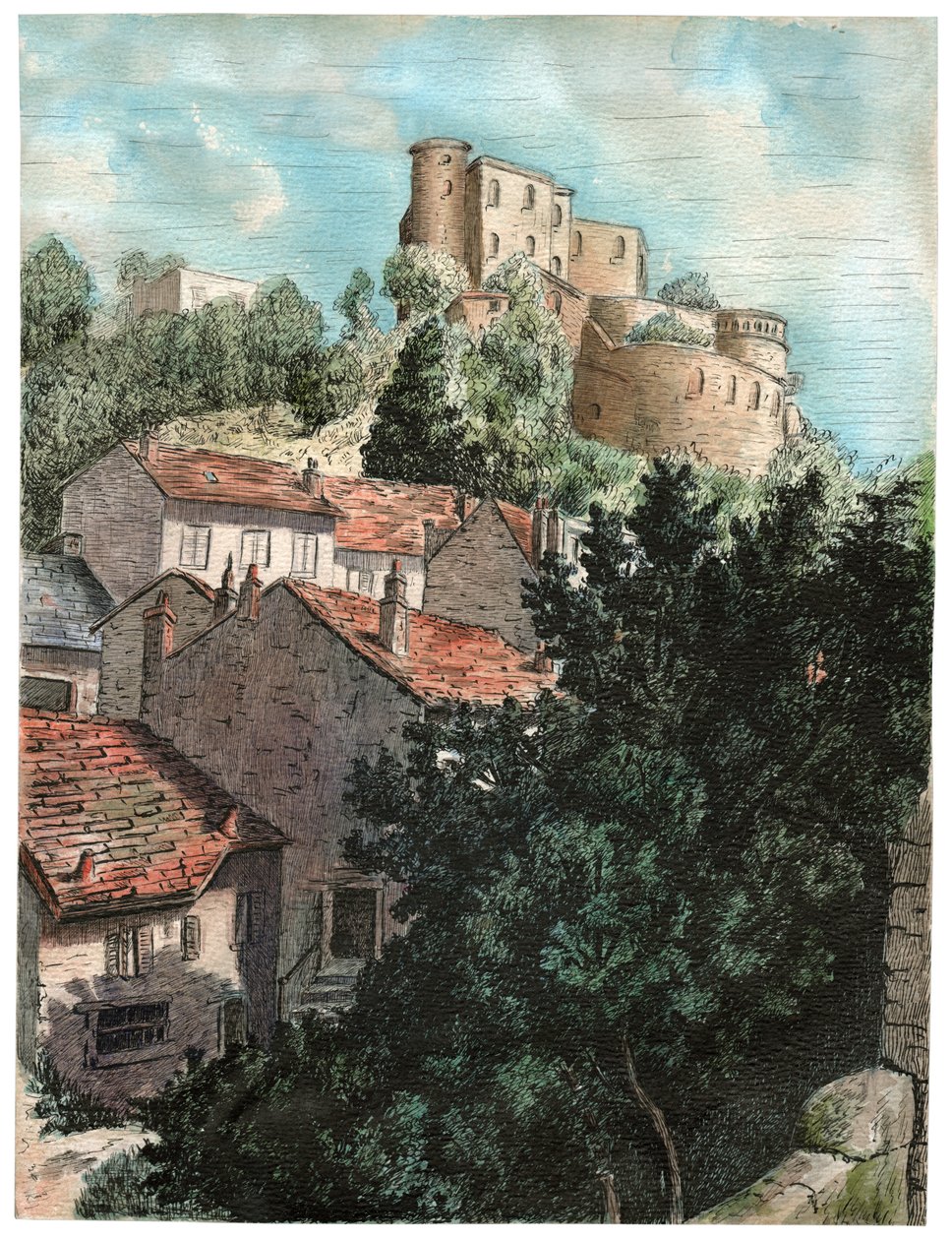 Village with a Castle by . .