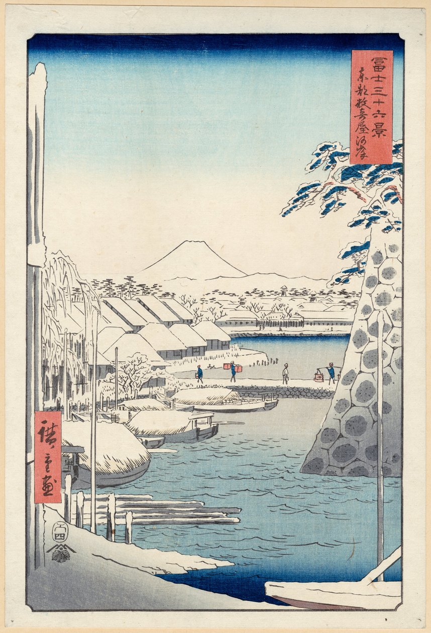 Riverbank at Sukiya in Edo, from the Series Thirty-six Views of Mount Fuji by Hiroshige