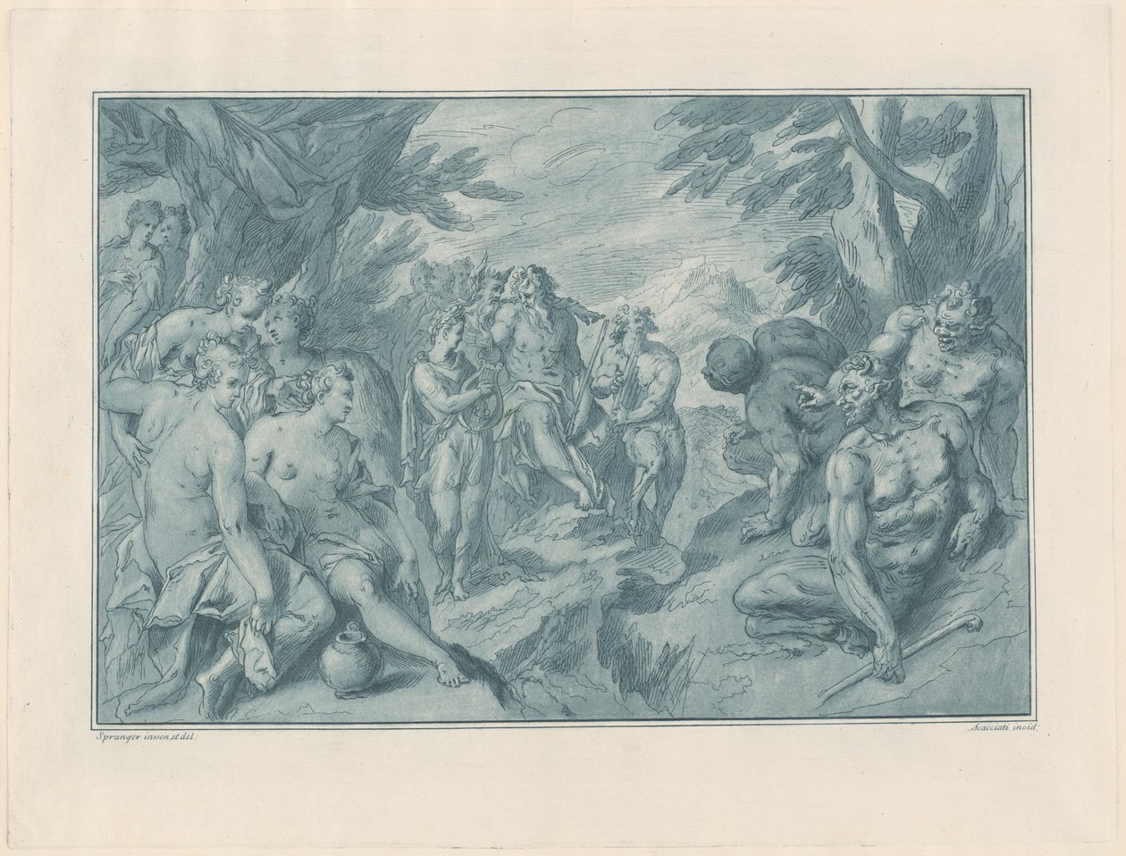 The Musical Contest Between Apollo and Pan by after Bartholomaeus Spranger Andrea Scacciati