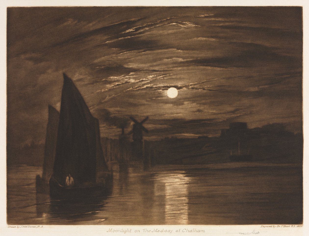 Moonlight on the Medway at Chatham by after Frank Short