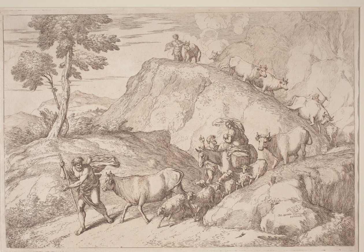 An Elderly Shepherd Leading the Flock by after Giovanni Benedetto Castiglione Gaetano Zompini